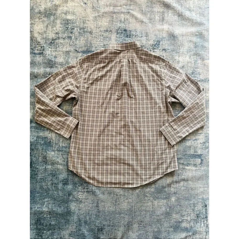 Eddie Bauer Gray Cream Plaid Relaxed Fit Button Down Shirt Men's Large